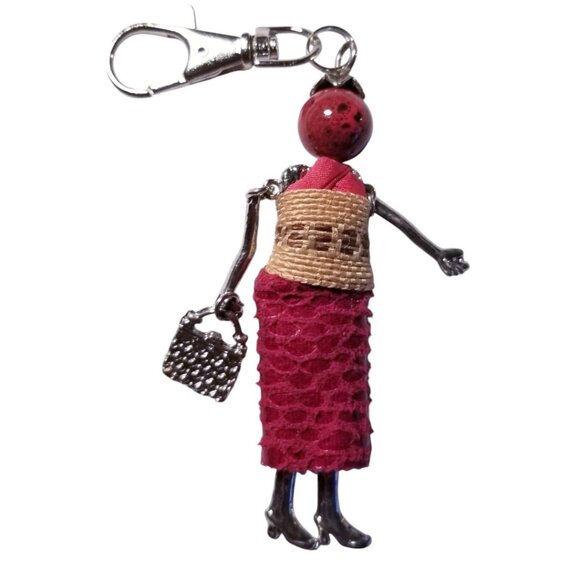 Charm Doll Purse Tassel Key Chain Necklace Pendant Red Bead with Red skirt - Picture 1 of 1